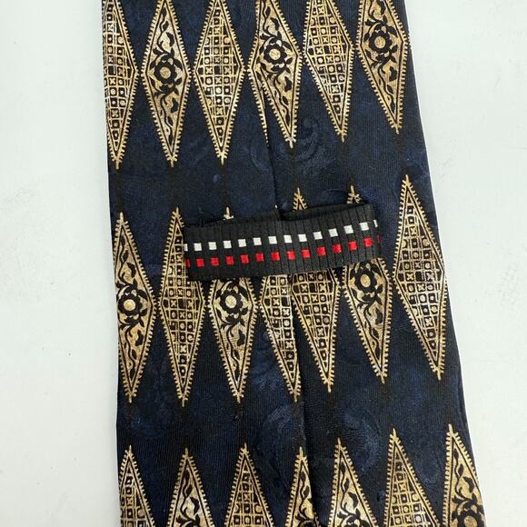 Vtg Hickey Freeman Silk Tie Paisley Baroque Italian Hand sewn Geometric 90s Gold - Picture 4 of 9
